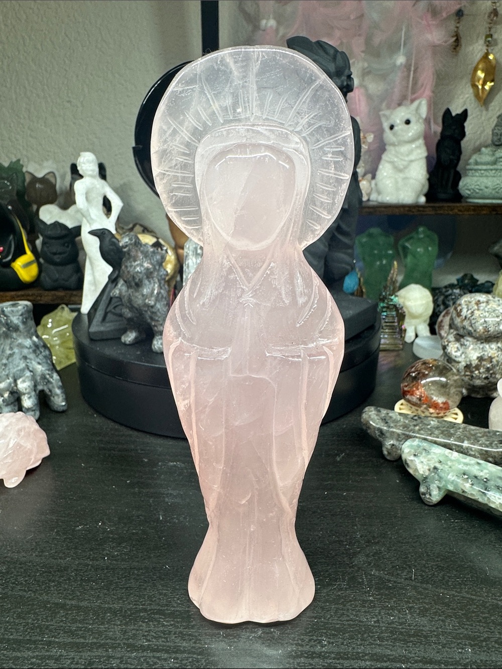 Rose Quartz Mary Crystal Figurine - Pink Healing Crystal Statue